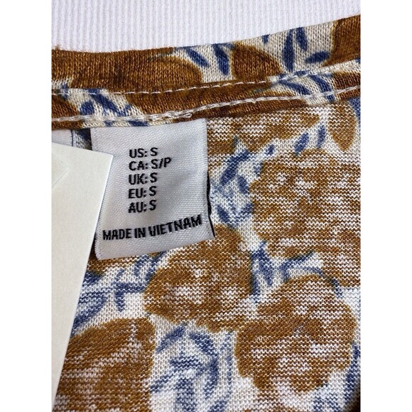 NWT Rachel Zoe Size Small Womens Orange Floral Linen Top Short Sleeve Shirt Boho - Picture 11 of 11